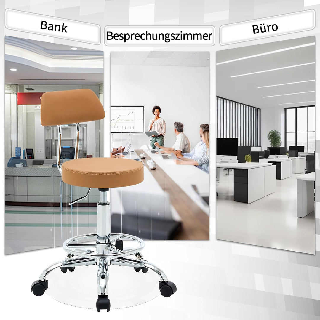 FIRAVOE Rollhocker höhenverstellbar 49,5–67,6 cm mit Rückenlehne und Fussstütze, ergonomischer Drehh