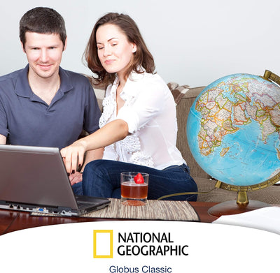 National Geographic - Leuchtglobus im klassischen Stil - 30cm Globus mit stabilem Standfuss und Meta