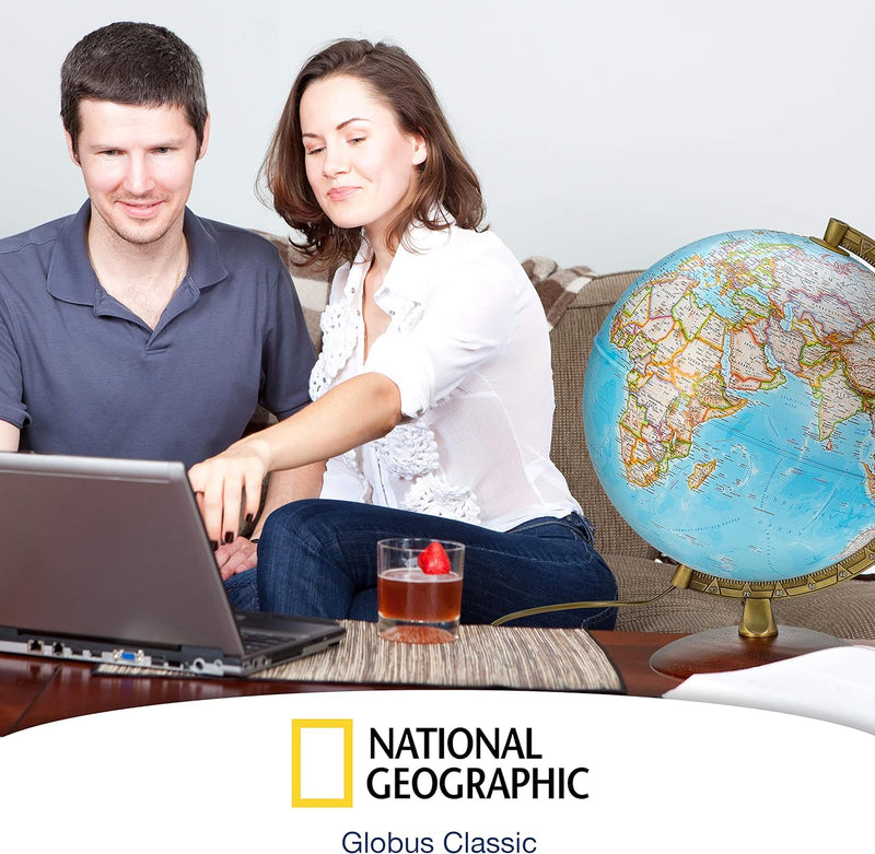 National Geographic - Leuchtglobus im klassischen Stil - 30cm Globus mit stabilem Standfuss und Meta