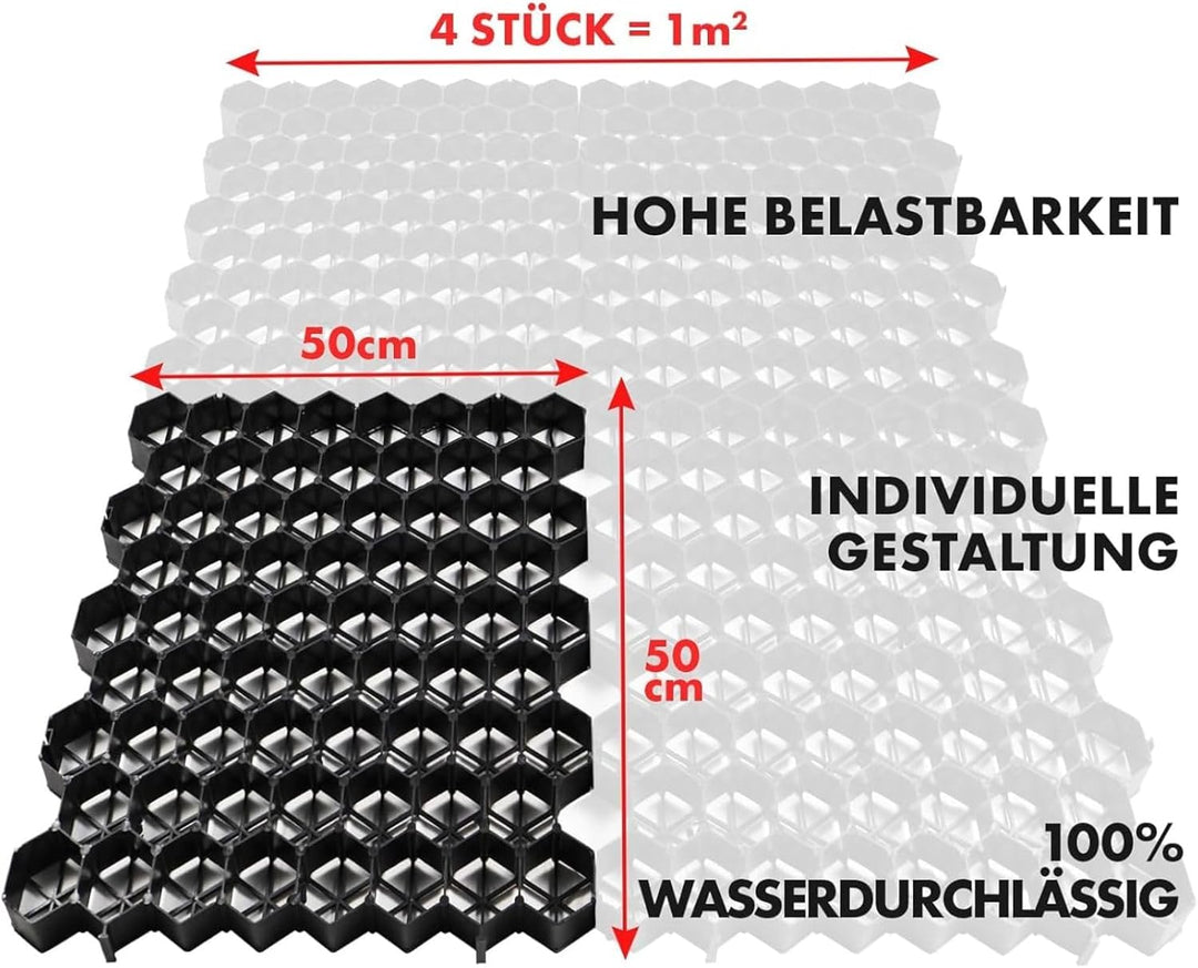 Floordirekt Rasengitter aus Kunststoff befahrbar 1m² - 4 Stück - 50 x 50 cm, schwarz - Bodengitter,