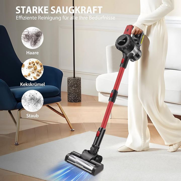 Akku Staubsauger, Akku Stabstaubsauger Kabellos, Akkusauger mit Anti Tangle Bürste, 99,999% Filterle