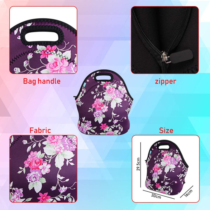 Lunchtasche mit feinem Neopren-Material, wasserdicht, Picknick-Lunch-Tasche, für Mütter, Blumen und