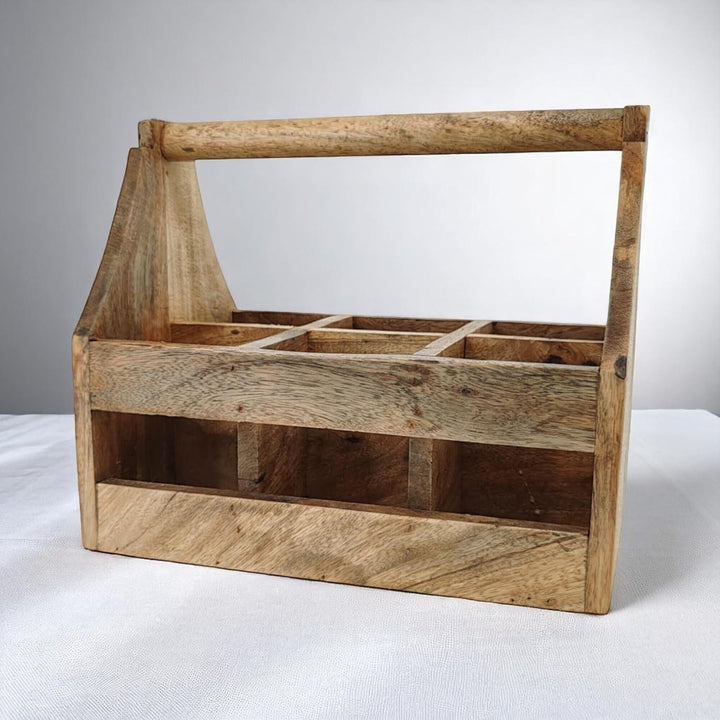 DARO DEKO Holz Flaschenhalter mit Griff für 6 Flaschen 20 x 30cm Flaschen-Träger Männerhandtasche Bi