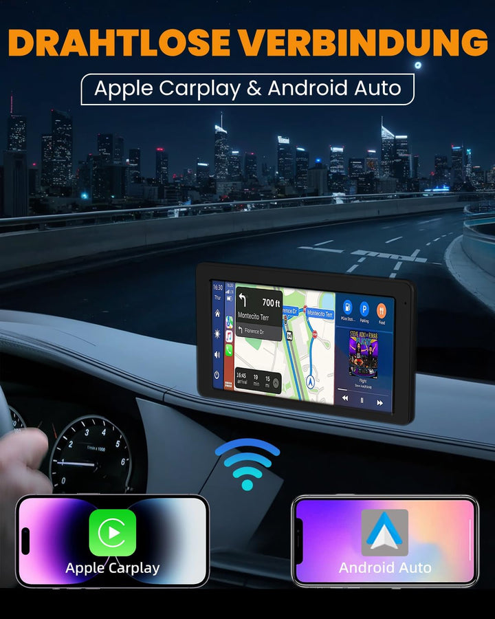 Carplay Display, 7" Apple Carplay, Android Auto Display mit GPS Navigation, Freisprecheinrichtung, B