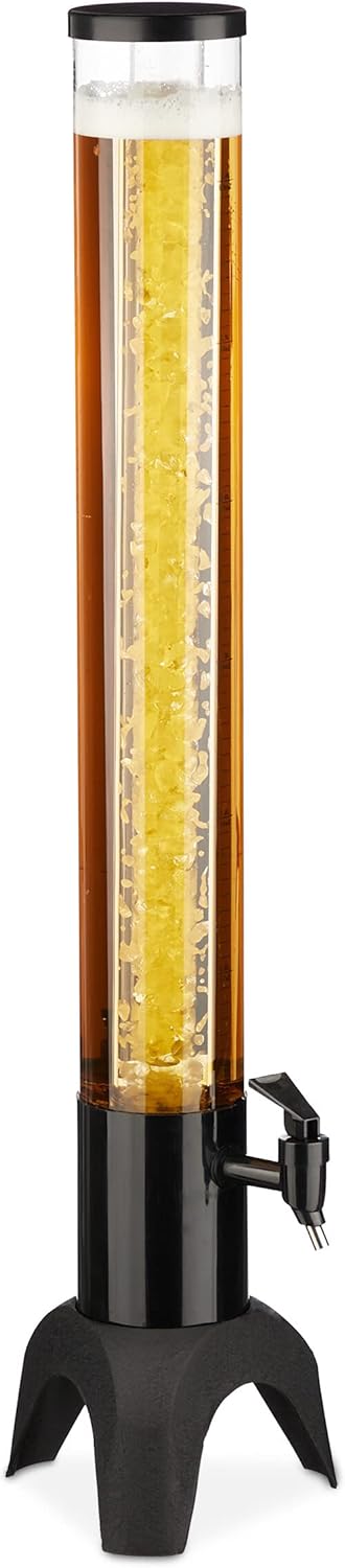 Relaxdays Biersäule mit Zapfhahn, 2,5 l, Getränkespender mit Kühlung, Biertower Garten, Zapfsäule, t