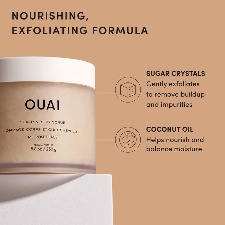 OUAI Scalp &amp; Body Scrub Reisegrösse – Melrose Place – Exfolierendes Körperpeeling mit Zucker &amp; Kokos