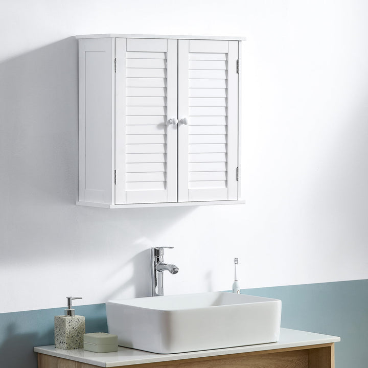 Bath Vida Schrank, Holz, Weiss, 55.0x22.0x52.0 Shutter Wandschrank für das Badezimmer, Shutter Wands