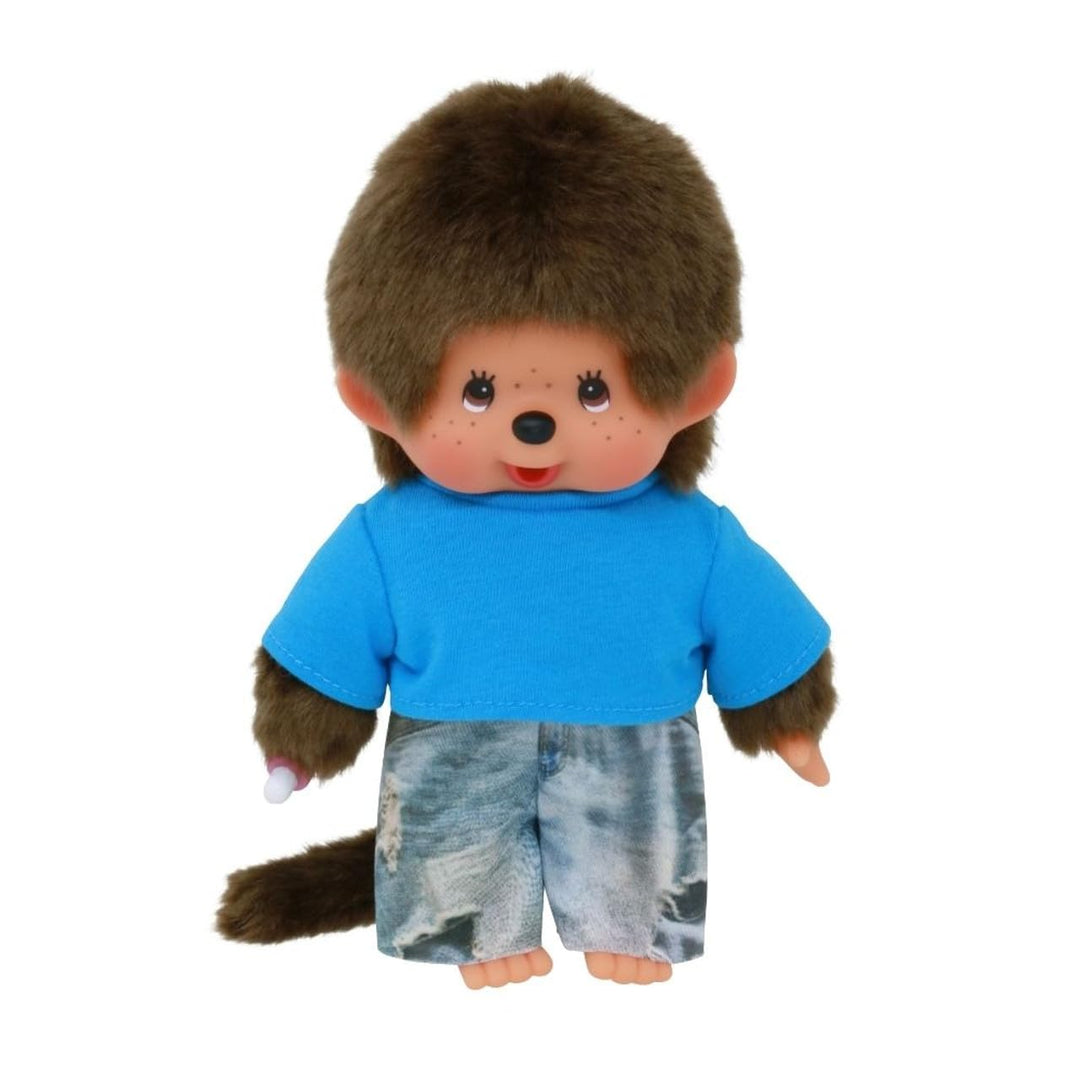 Sekiguchi 253852 - Original Monchhichi Junge mit Jeans und T-Shirt, ca. 20 cm grosses Kuscheltier au