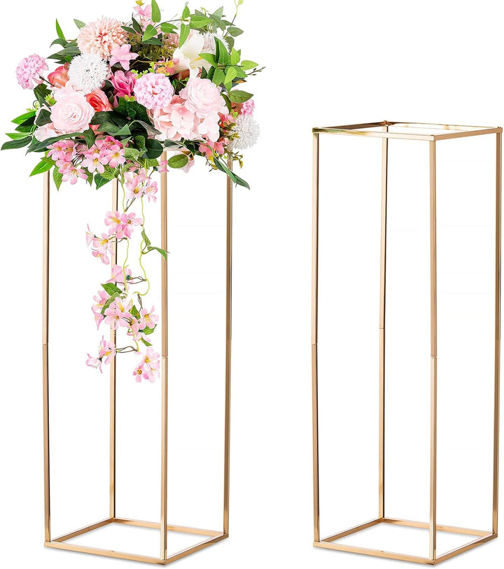 Sziqiqi 2 Stück Hochzeit Mittelstücke Gold Vasen- Hoch Blumenständer Metall Bodenvase Säule Geometri