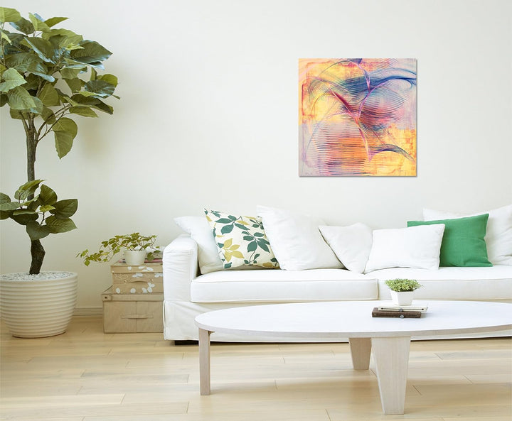 Paul Sinus Art Abstraktes Bild auf Leinwand Bunte Linien Abstrakt146- dekorativer Einteiler Wandbild