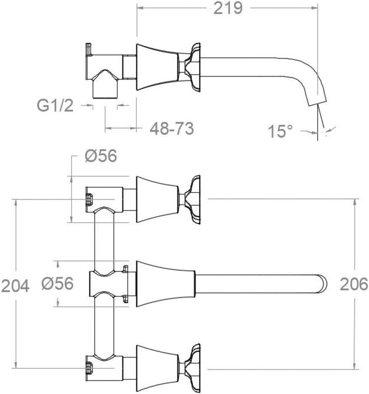 Ramon Soler Adagio 3-Loch Unterputz Waschtischarmatur mit Rohrauslauf 219mm gold gebürstet 912001OC