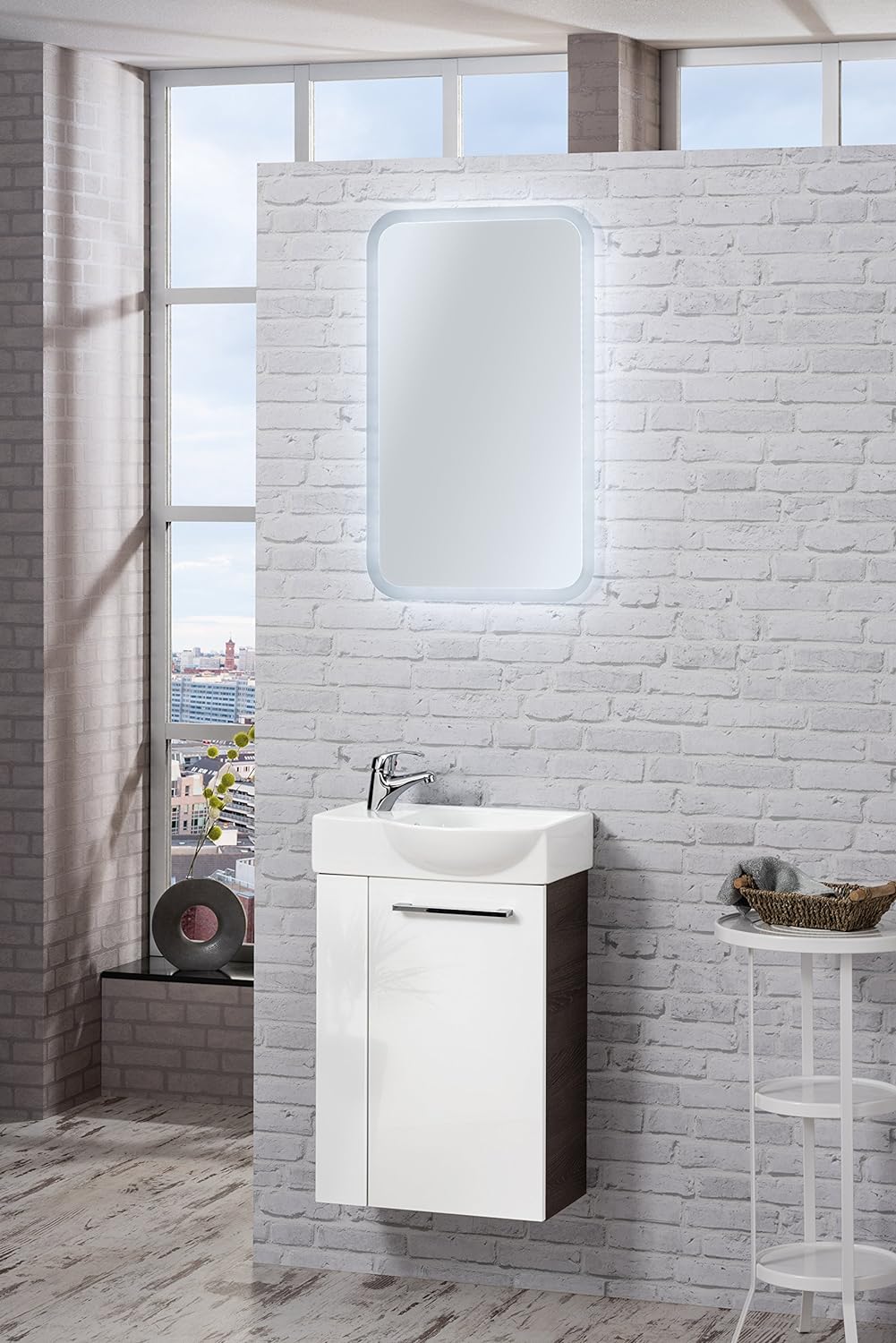 FACKELMANN Waschbecken rechts Gäste-WC / Waschtisch aus Keramik / Masse (B x H x T): ca. 45 x 10,5 x