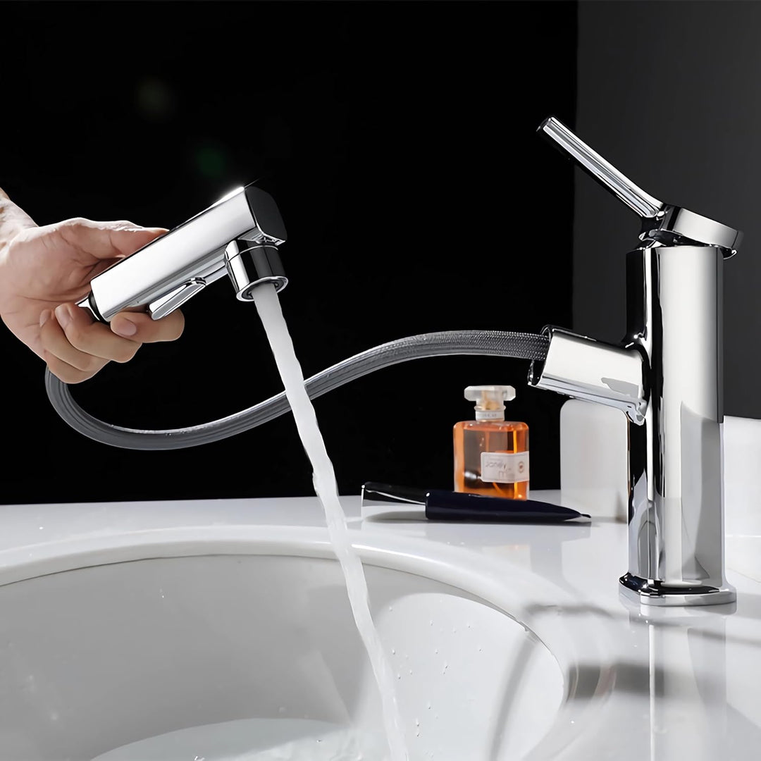 Wasserhahn Bad Ausziehbar, Ausziehbare Waschtischbatterie mit 2 Sprühmodi heiss und kalt Zweifach-Re