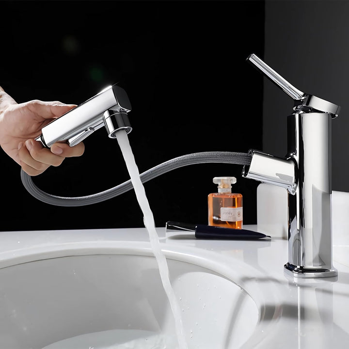 Wasserhahn Bad Ausziehbar, Ausziehbare Waschtischbatterie mit 2 Sprühmodi heiss und kalt Zweifach-Re