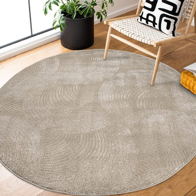 payé Teppich Rund Kurzflor - 200x200cm - Beige - Einfarbig Uni Kreisförmige Muster Modern Wohnzimmer