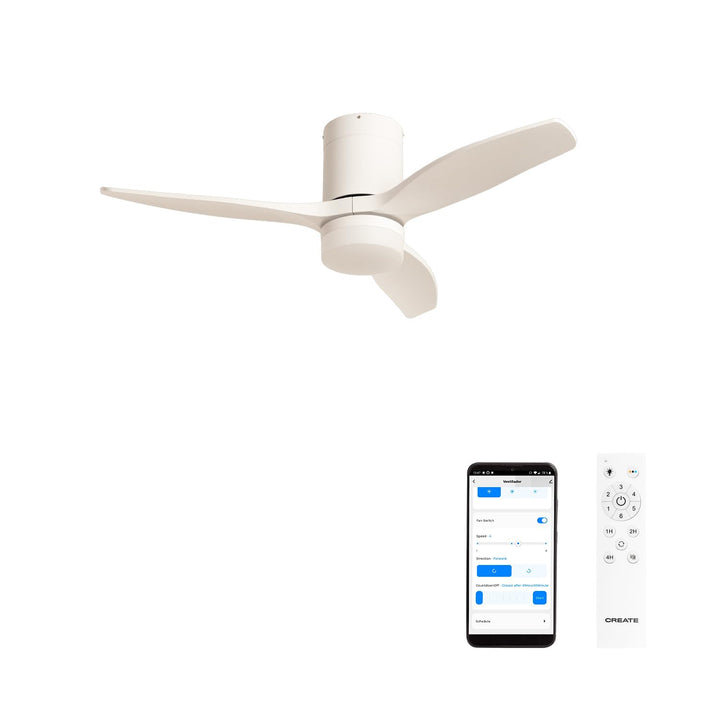 CREATE / WINDCALM S/Deckenventilator ABS mit Beleuchtung Weiss mit WLAN und Fernbedienung / 40W, lei