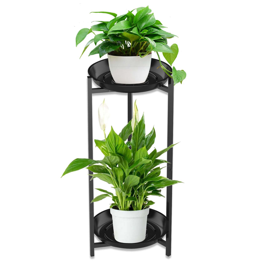 Lnrkai 2 Etagen Metall Blumenständer, Schwarz Pflanzenständer Blumenregal, Blumentopf Ständer für Pa