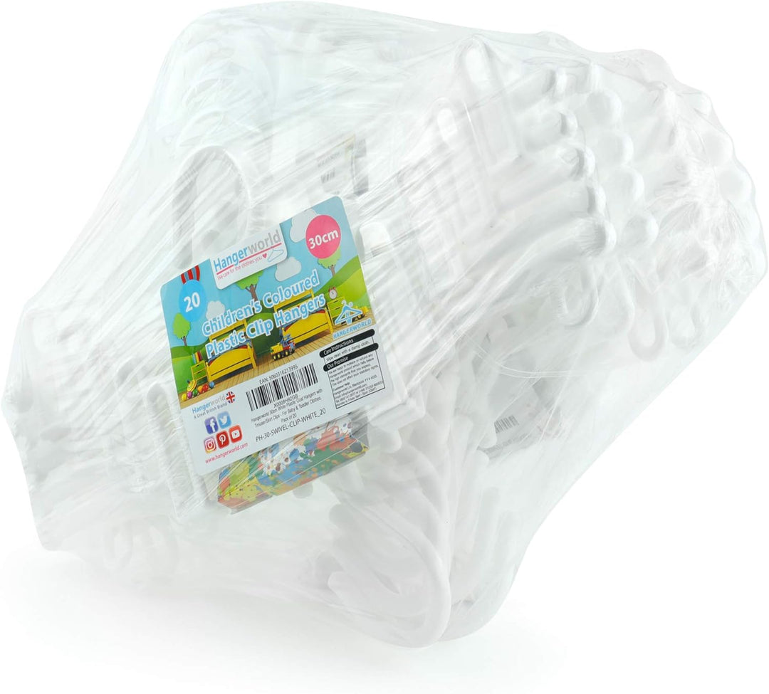 HANGERWORLD Kleiderbügel für Kinder, Kunststoff, 30 cm, Weiss, 20 Stück