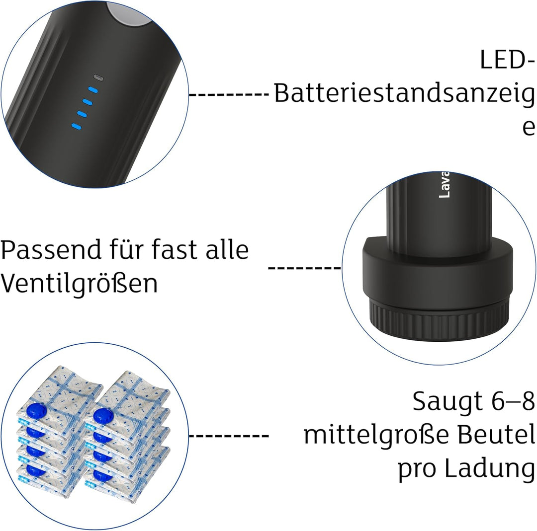 Lavatelli - VAC-U-PUMP Wireless Elektrische Vakuumpumpe für Vakuumbeutel Kleidung Reise, kompakt & s