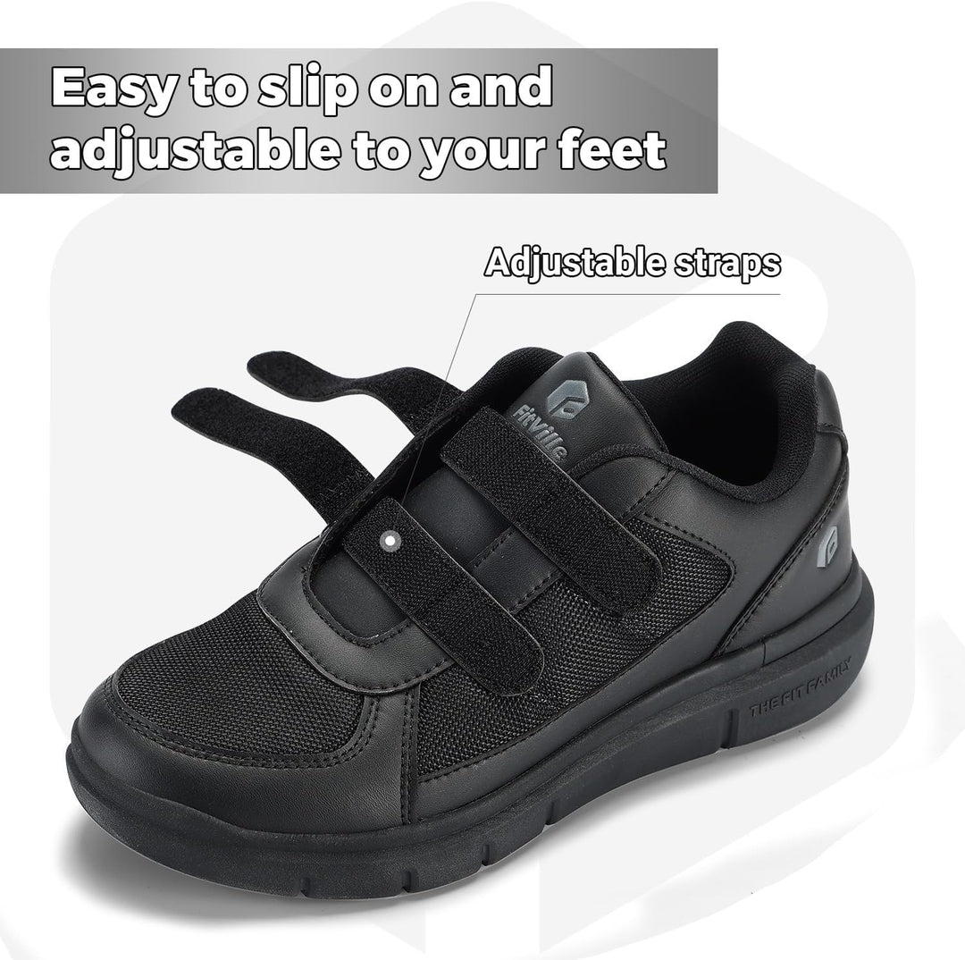 FitVille Herren Easytop Duo Strap Schuhe V3 Extra Weit Turnschuhe Sneaker 45 EU X-Weit Schwarz, 45 E