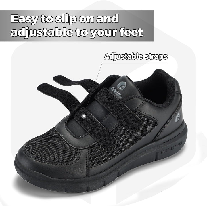 FitVille Herren Easytop Duo Strap Schuhe V3 Extra Weit Turnschuhe Sneaker 45 EU X-Weit Schwarz, 45 E