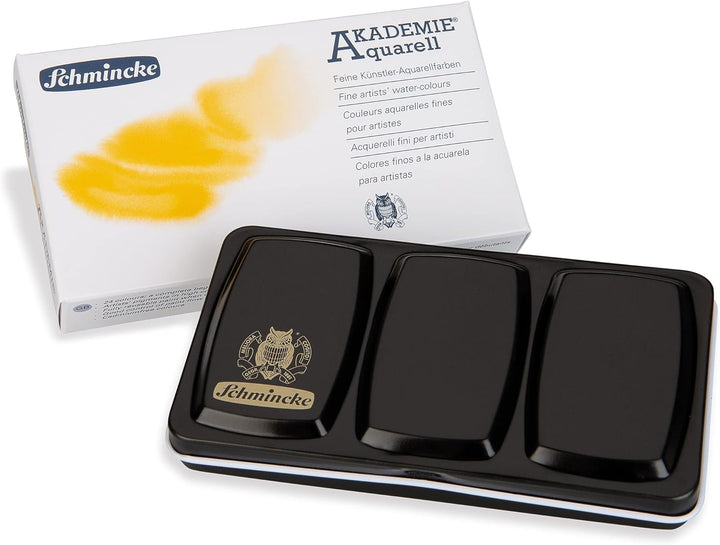 Schmincke – Akademie Aquarell kompakter Farbkasten, Grundsortiment 12 x 1/2 Näpfchen, 75 112 097, Me