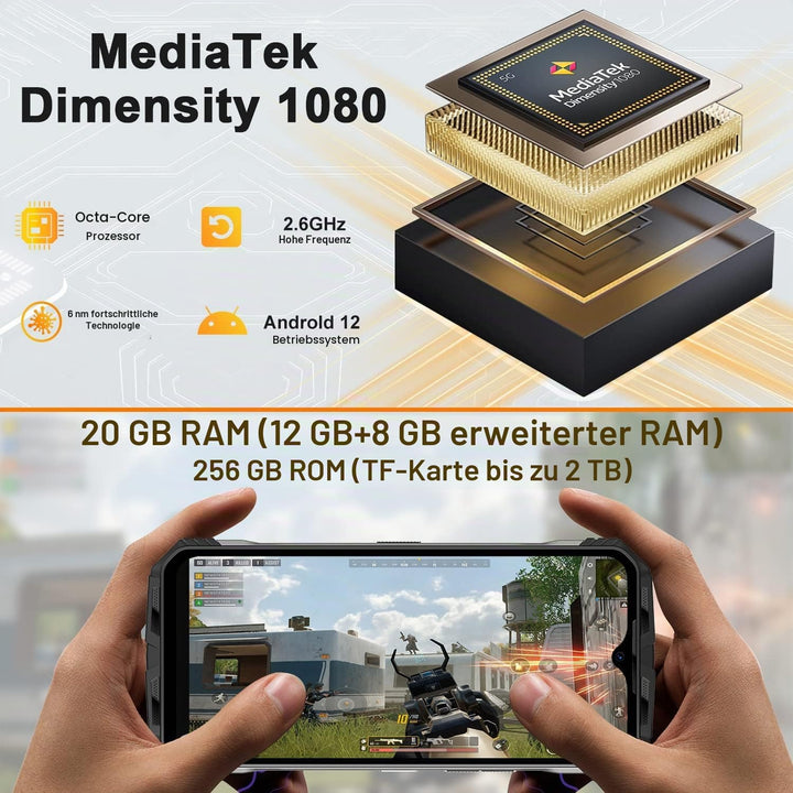DOOGEE VMAX 5G Outdoor Handy ohne Vertrag, 20GB+256GB Dimensity 1080, 22000mAh Grosser Akku, 108MP K