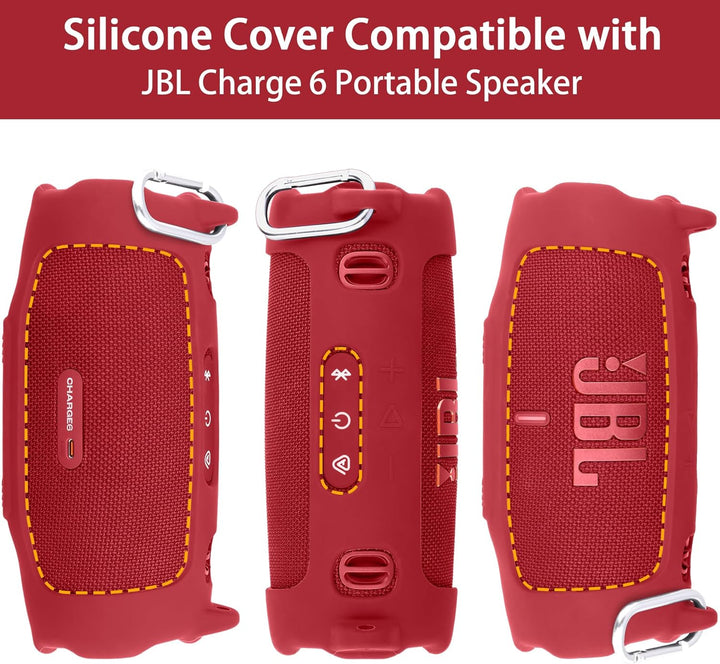 Khanka für JBL Charge 6 Silikon-Schutzhülle mit abnehmbarem Schultergurt & Utility-Haken, Flexible w