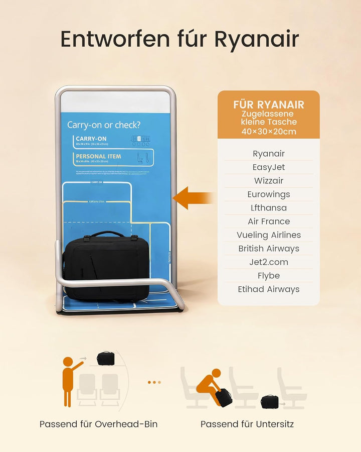 LOVEVOOK Ryanair Handgepäck 40x30x20, Rucksack Handgepäck Flugzeug Herren für 14 Zoll Laptop, 24L Kl