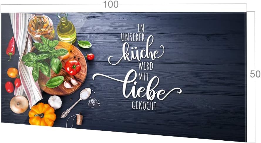 GRAZDesign Spritzschutz Küche Glas Spruch Unsere Küche mit Liebe, grau, Küchenrückwand Glas für Herd