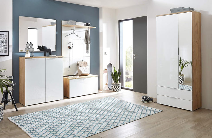 Germania Schuhbank 3972-242 GW-TELDE, in Navarra-Eiche-Nb./Weiss, Klappe mit Glasfront, 89 x 49 x 40