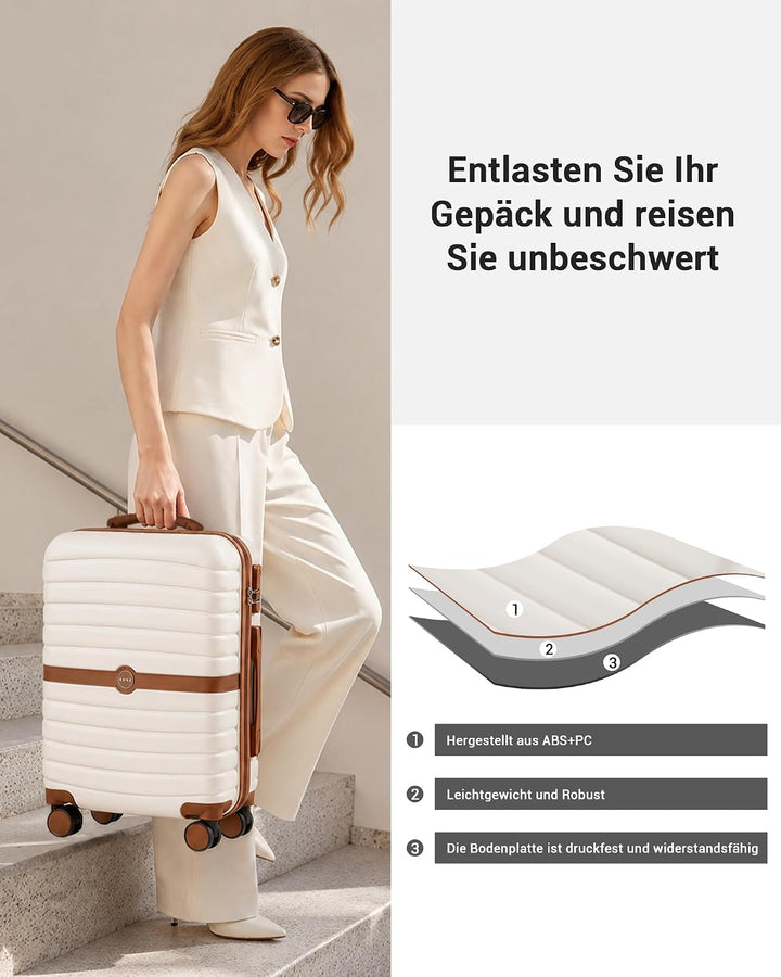 KONO Koffer Reisekoffer Trolley Handgepäck Koffer 55x40x20cm von ABS+PC Hartschalenkoffer mit Zwilli