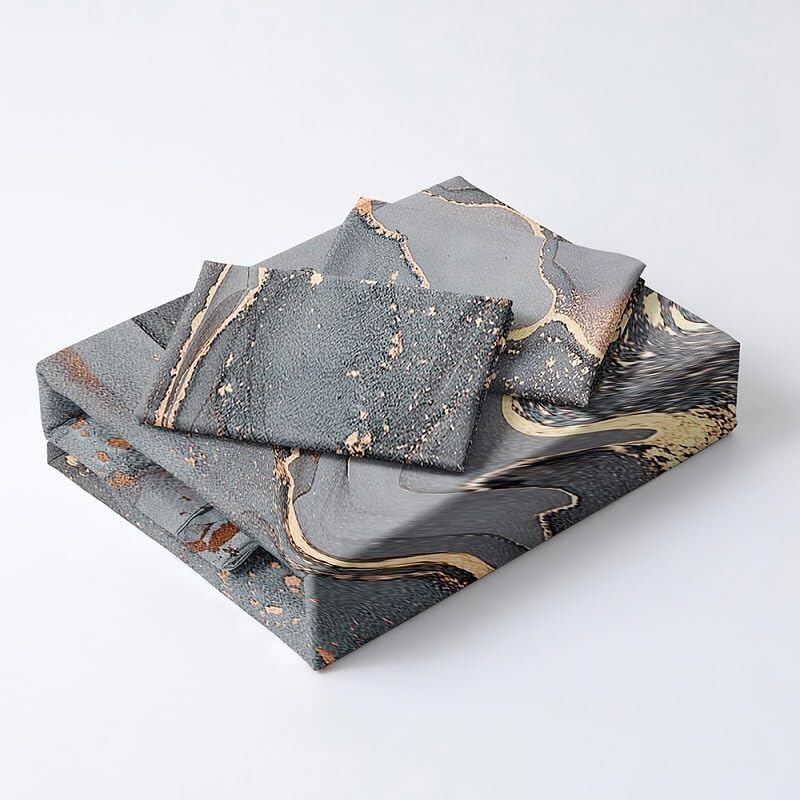 Luowei Bettwäsche 135x200cm Grau Gold Marmor BettwäSche Set 3D Drucken Mikrofaser Bettbezug und 1 Ki