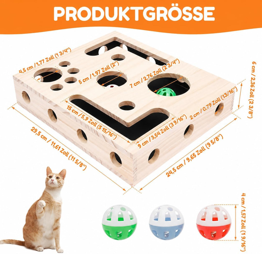 Beschäftigungsbox Krallenfeile Katze, 29,5×24,5×6 cm Kratzpuzzle Spielbox Holz Katzen Kratzbrett mit
