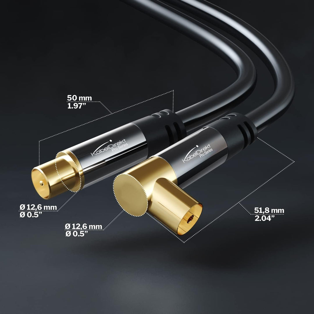 KabelDirekt – 4K Antennenkabel, Koaxialkabel, TV Kabel 90° gewinkelt/gerade – 10m – In Deutschland e