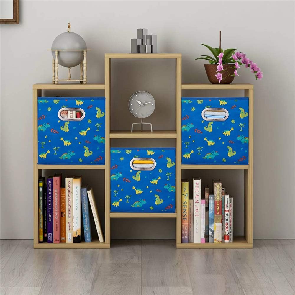 Aufbewahrungsbox, blau | Dinosaurier, faltbar, Stoff, 26.6x26.6x27.9cm, mit 2 Metallgriffen, kompati