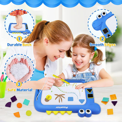 MOONTOY Maltafel Kinder ab 2 Jahre, 2 in 1 Magnetische Zaubertafel Tangram Blöcke Set, Magnettafel Z