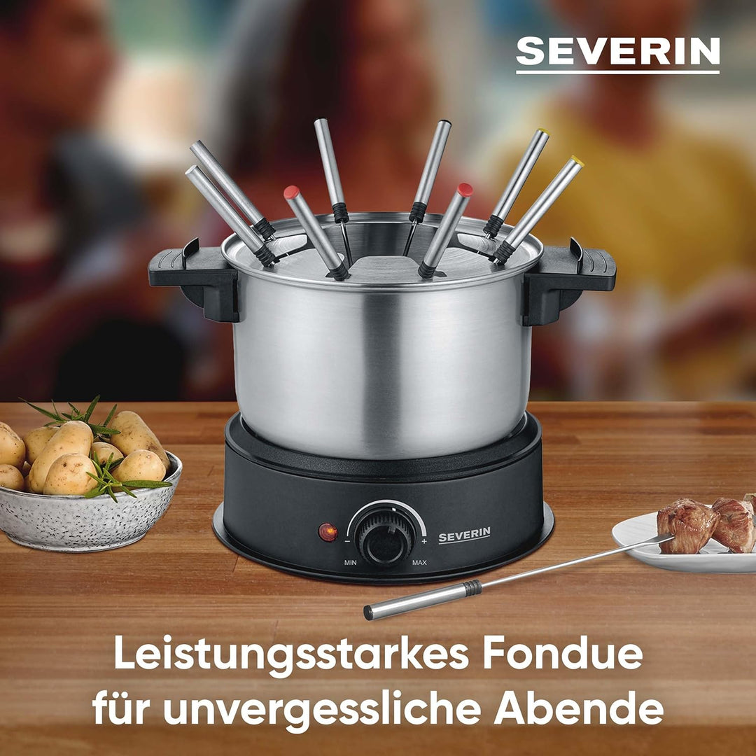 SEVERIN Fondue, spülmaschinengeeignetes Fondueset mit 8 farblich markierten Gabeln, elektrisches Fon