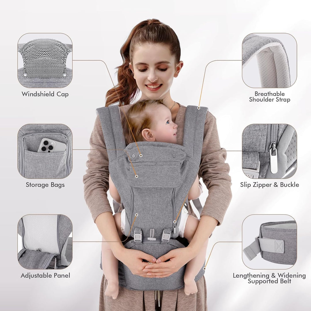 Babytrage Neugeborene ab Geburt 9-in-1 Babytrage Ergonomische Kindertrage mit M-Sitz, verstellbarer