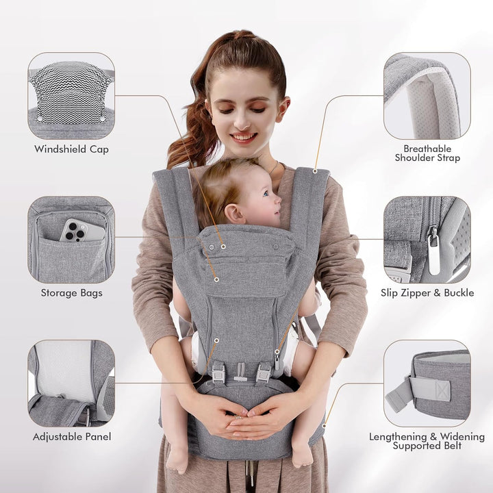 Babytrage Neugeborene ab Geburt 9-in-1 Babytrage Ergonomische Kindertrage mit M-Sitz, verstellbarer