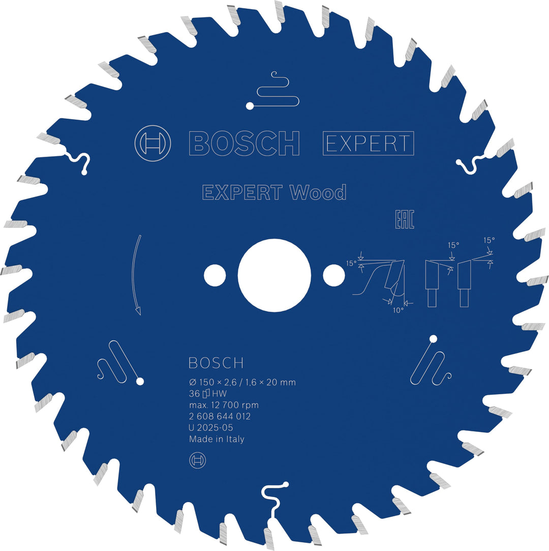 Bosch Professional 1x Kreissägeblatt Expert for Wood (Holz, Sägeblatt Ø 150 x 20 x 2,6 mm, 36 Zähne,