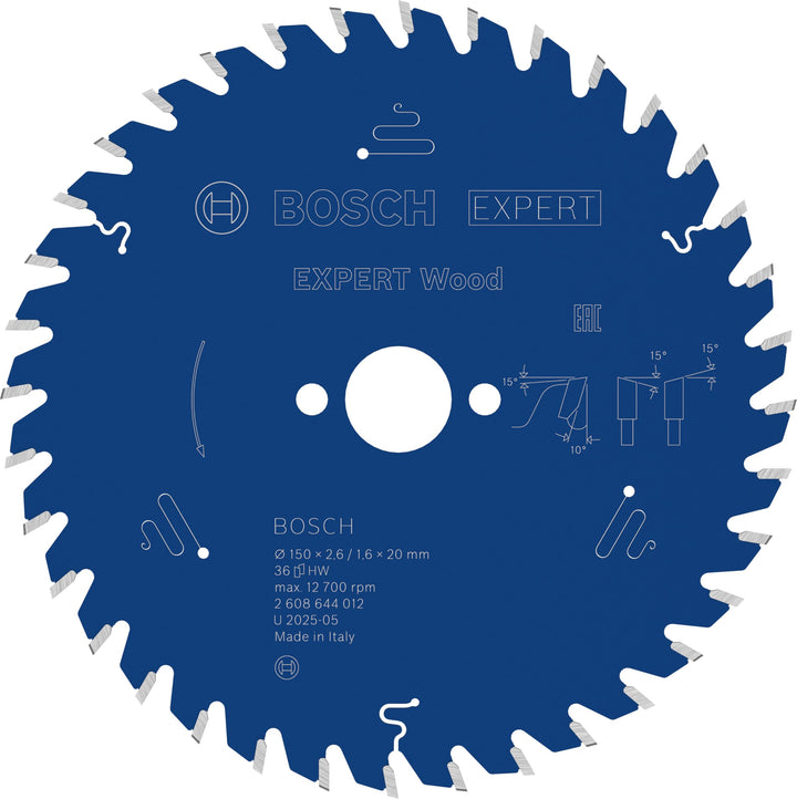 Bosch Professional 1x Kreissägeblatt Expert for Wood (Holz, Sägeblatt Ø 150 x 20 x 2,6 mm, 36 Zähne,