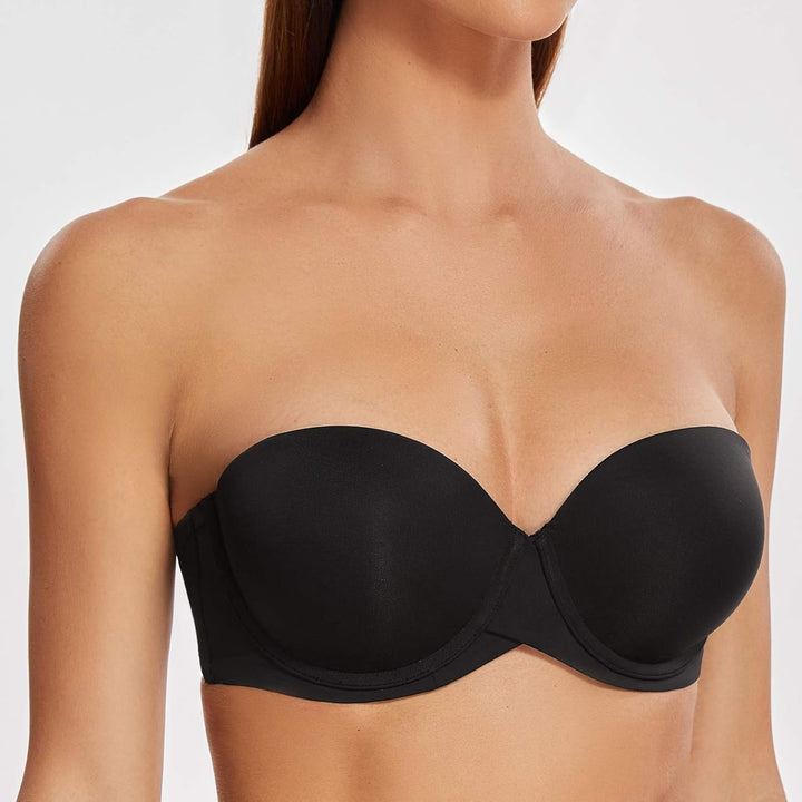 MELENECA Damen Push-Up Trägerlos BH - Bügel BH mit geformte Cups 70C Schwarz, 70C Schwarz