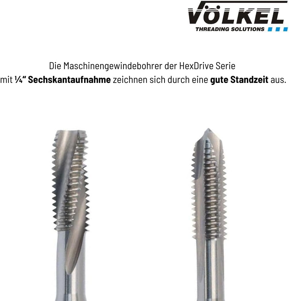 Völkel HexDrive Maschinengewindebohrer (Sechskantaufnahme) 1/4" Bit | HSS-E | M3-M12 | DIN371/376 |