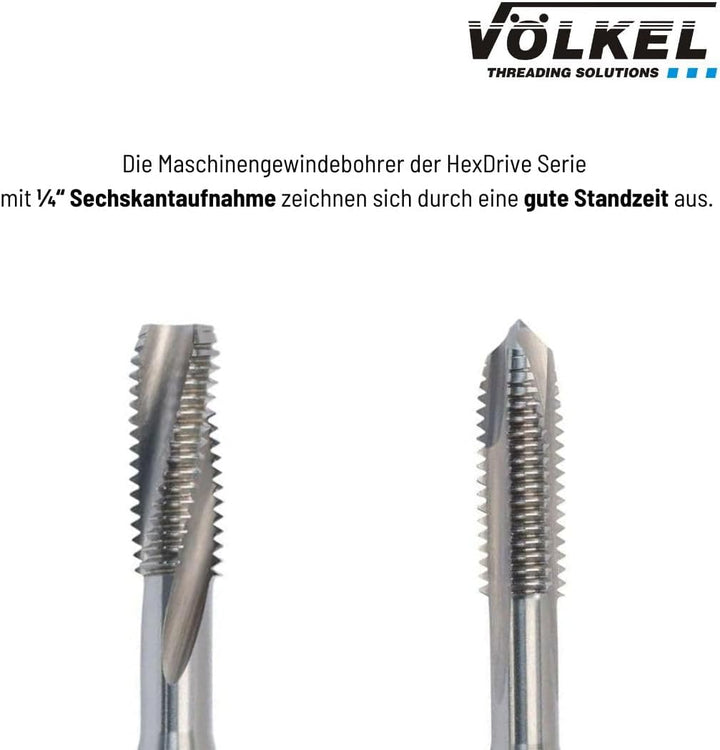 Völkel HexDrive Maschinengewindebohrer (Sechskantaufnahme) 1/4" Bit | HSS-E | M3-M12 | DIN371/376 |