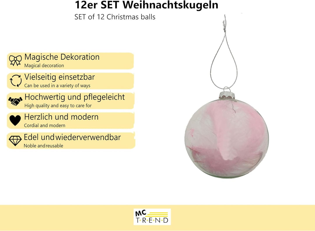 MC Trend 12er Set edle Luxus Glas Weihnachtskugeln Ø 8cm Weihnachtsbaum Christbaumkugeln Weihnachten