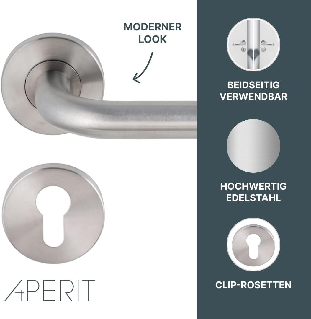 Aperit Türgriff: Edelstahl Türklinke mit PZ Rosetten - Drückergarnitur für Innentüren - L-Modell - E