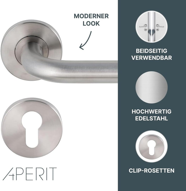 Aperit Türgriff: Edelstahl Türklinke mit PZ Rosetten - Drückergarnitur für Innentüren - L-Modell - E