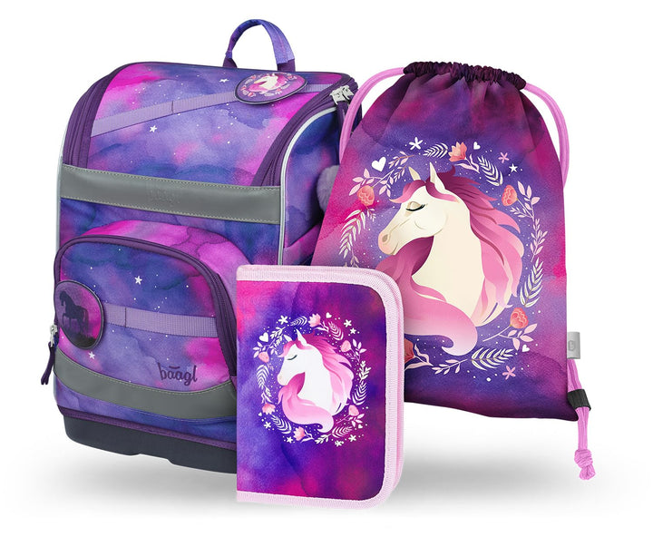 Baagl Schulranzen Mädchen Set 3 Teilig (Zippy Schultasche für 1. Klasse, Mäppchen, Turnbeutel), Grun
