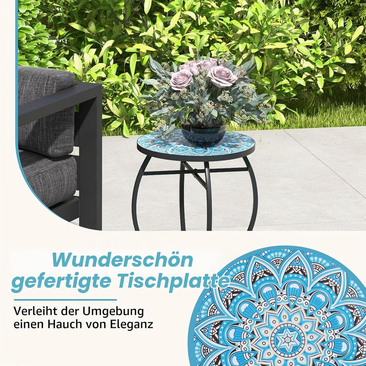 HOMASIS 30x30x50cm Gartentisch Beistelltisch mit Mosaik-Muster, Pflanzenständer mit runder Tischplat